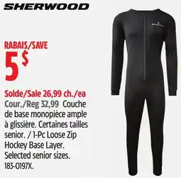 Canadian Tire Sherwood 1-Pc Loose Zip Hockey Base Layer offer