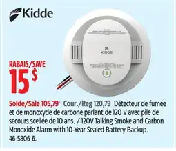 Canadian Tire Kidde 120V Talking Smoke and Carbon Monoxide Alarm with 10-Year Sealed Battery Backup offer