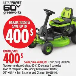 Canadian Tire 60V Riding Lawn Mower Tractor offer