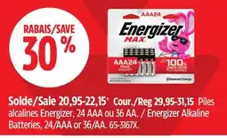 Canadian Tire Energizer Alkaline Batteries, 24/AAA or 36/AA offer