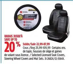 Canadian Tire Selected Licensed Seat Covers, Steering Wheel Covers and Mat Sets offer
