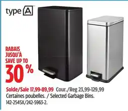 Canadian Tire TYPE A Selected Garbage Bins offer