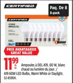 Canadian Tire A19 60W LED Bulbs, Warm White or Daylight offer