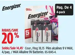 Canadian Tire Energizer MAX Alkaline 9V Batteries offer