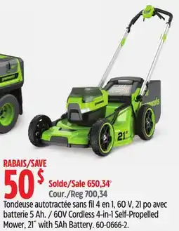 Canadian Tire 60V Cordless 4-in-1 Self-Propelled Mower, 21˝ with 5Ah Battery offer