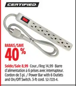 Canadian Tire CERTIFIED Power Bar with 6 Outlets and On/Off Switch offer
