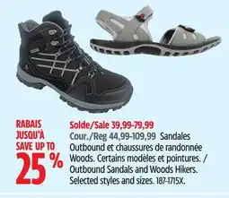 Canadian Tire Outbound Sandals and Woods Hikers offer