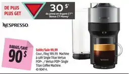 Canadian Tire Nespresso Vertuo POP+ Single Titan Coffee Machine offer