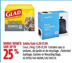 Canadian Tire Glad Selected Garbage, Garden or Recycling Bags offer
