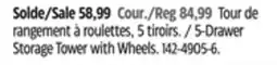 Canadian Tire 5-Drawer Storage Tower with Wheels offer