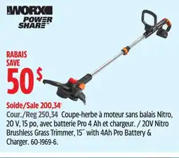 Canadian Tire 20V Nitro Brushless Grass Trimmer 15 with 4Ah Pro Battery & Charger offer