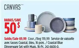 Canadian Tire CANVAS Coastal Blue Dinnerware Set with Mugs, 16-Pc offer