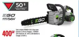 Canadian Tire POWER+ 56V Chainsaw, 16 with 2.5 Ah Battery & charger offer