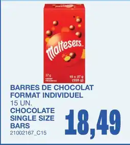 Wholesale Club BARRES DE CHOCOLAT FORMAT INDIVIDUEL, 15 UN offer