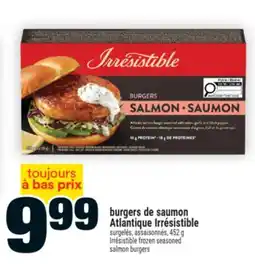 Super C burgers de saumon Atlantique Irrésistible | Irrésistible frozen seasoned salmon burgers offer