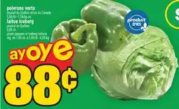 Super C poivrons verts, laitue iceberg ou laitue iceberg | green peppers or iceberg lettuce offer