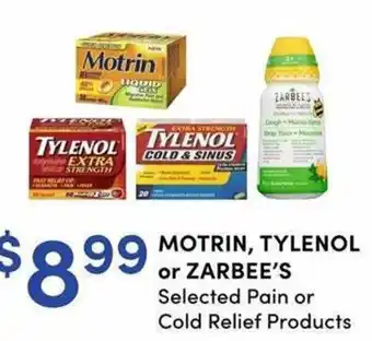 Motrin, Tylenol or Zarbee's Selected Pain or Cold Relief Products