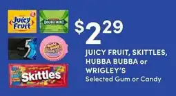 Apple Drugs Juicy Fruit Skittles Hubba Bubba Wrigley's Selected Gum or Candy offer