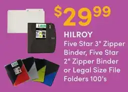 Apple Drugs Hilroy five star 3" zipper binder, five star 2" zipper binder or legal size file folders 100's offer