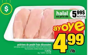 Poitrines de poulet frais désossées