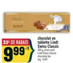 Marché Adonis CHOCOLAT EN TABLETTE LINDT SWISS CLASSIC | LINDT SWISS CLASSIC CHOCOLATE BAR offer