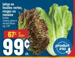 Marché Adonis LAITUE EN FEUILLES VERTES, ROUGES OU ROMAINE | ROMAINE, GREEN OR RED LEAF LETTUCE offer