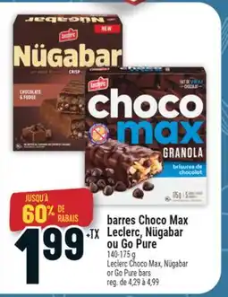 Marché Adonis BARRES CHOCO MAX LECLERC, NÜGABAR OU GO PURE | LECLERC CHOCO MAX, NÜGABAR OR GO PURE BAR offer