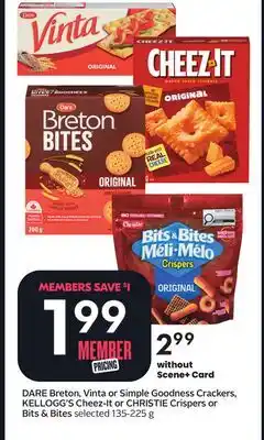 Sobeys Breton, Vinta or Simple Goodness Crackers, Cheez-It or Crispers or Bits & Bites offer