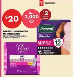 Loblaws DEPEND UNDERWEAR OR POISE PADS offer