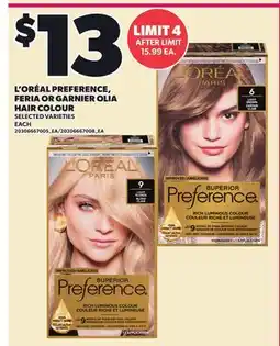 Loblaws L'OREAL PREFERENCE, FERIA OR GARNIER OLIA HAIR COLOUR offer