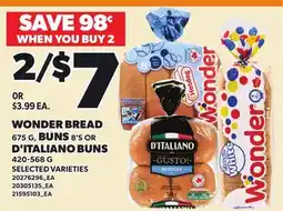 Loblaws WONDER BREAD, 675 G, BUNS, 8'S OR D'ITALIANO BUNS offer