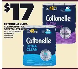 Loblaws COTTONELLE ULTRA CLEAN OR ULTRA SOFT TOILET PAPER, 12=48 ROLLS offer