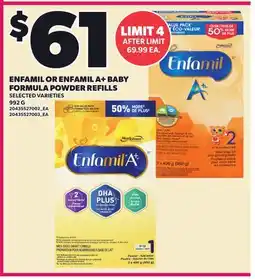 Loblaws ENFAMIL OR ENFAMIL A+ BABY FORMULA POWDER REFILLS, 992 G offer