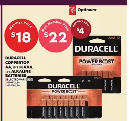 Loblaws DURACELL COPPERTOP AA, 16'S OR AAA, 12'S ALKALINE BATTERIES offer
