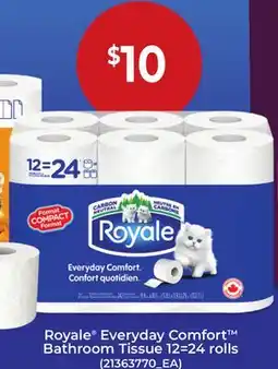 Loblaws ROYALE EVERYDAY COMFORT BATHROOM TISSUE, 12=24 ROLLS offer