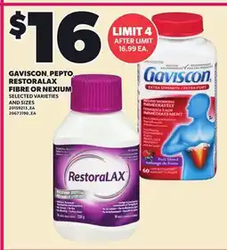 Loblaws GAVISCON, PEPTO, RESTORALAX FIBRE OR NEXIUM offer