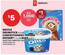 Loblaws NESTLÉ DRUMSTICK, 4'S OR CONFECTIONERY FROZEN DESSERT, 1.5 L OR BARS, 4-10'S offer