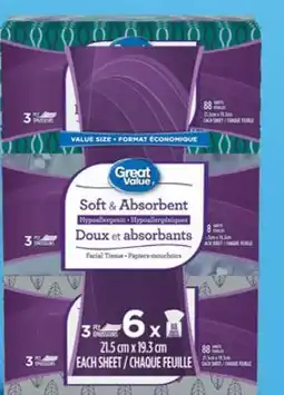 Walmart Great Value 2-ply or 3-ply facial tissues offer