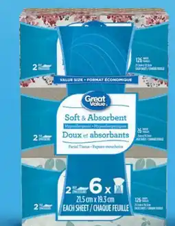Walmart Great Value 2-ply or 3-ply facial tissues offer
