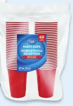 Walmart GREAT VALUE RED OR CLEAR CUPS 60S OR COLOUR CUPS 40S offer
