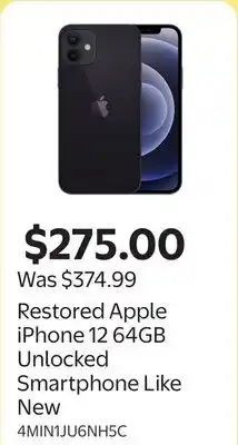 Walmart Restored Apple iPhone 12 64GB Unlocked Smartphone Like New offer