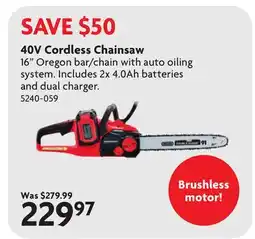 Home Hardware 40V Cordless Chainsaw offer