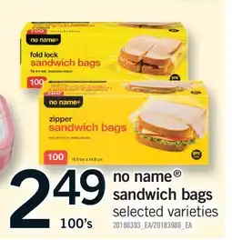 Fortinos NO NAME SANDWICH BAGS, 100'S offer