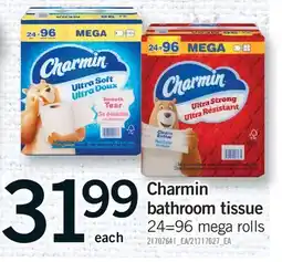 Fortinos CHARMIN BATHROOM TISSUE, 24=96 MEGA ROLLS offer