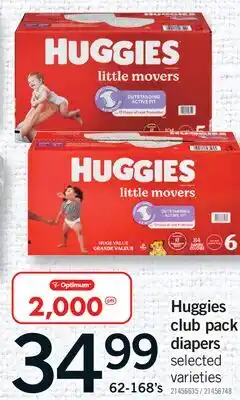 Fortinos HUGGIES CLUB PACK DIAPERS, 62-168'S offer