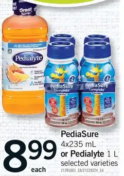 Fortinos PEDIASURE, 4X235 ML OR PEDIALYTE, 1 L offer