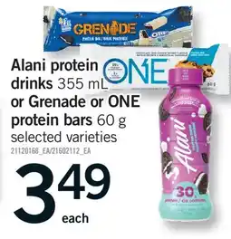 Fortinos ALANI PROTEIN DRINKS, 355 ML OR GRENADE OR ONE PROTEIN BARS, 60 G offer
