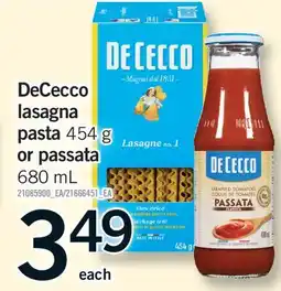 Fortinos DECECCO LASAGNA PASTA, 454 G OR PASSATA, 680 ML offer