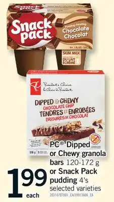 Fortinos PC DIPPED OR CHEWY GRANOLA BARS, 120-172 G OR SNACK PACK PUDDING 4'S offer