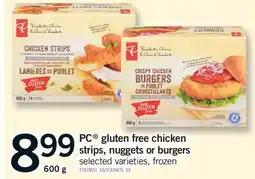 Fortinos PC GLUTEN FREE CHICKEN STRIPS, NUGGETS OR BURGERS offer